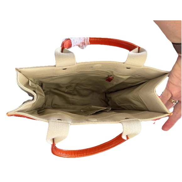 NOAH Love Birds Vegan Tote Bag Orange Oprah Favorite Things PVC Canvas - Picture 7 of 9